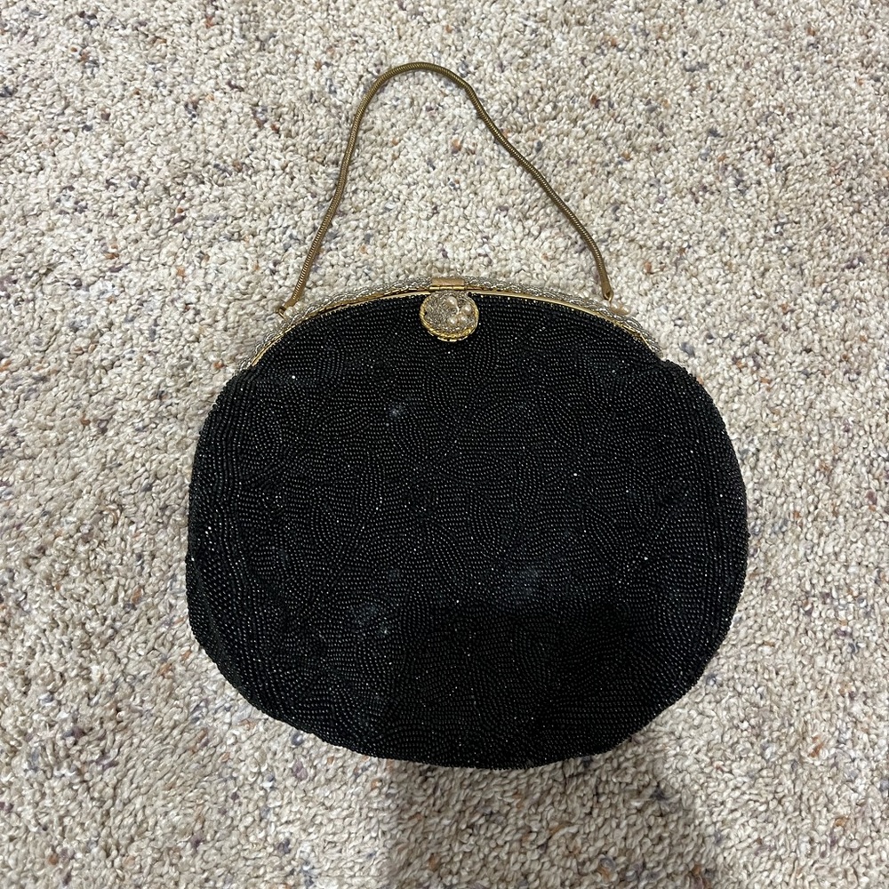 Elegant Black Hand Beaded Evening Bag